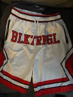 BLKTRNGL White & Red Basketball Shorts